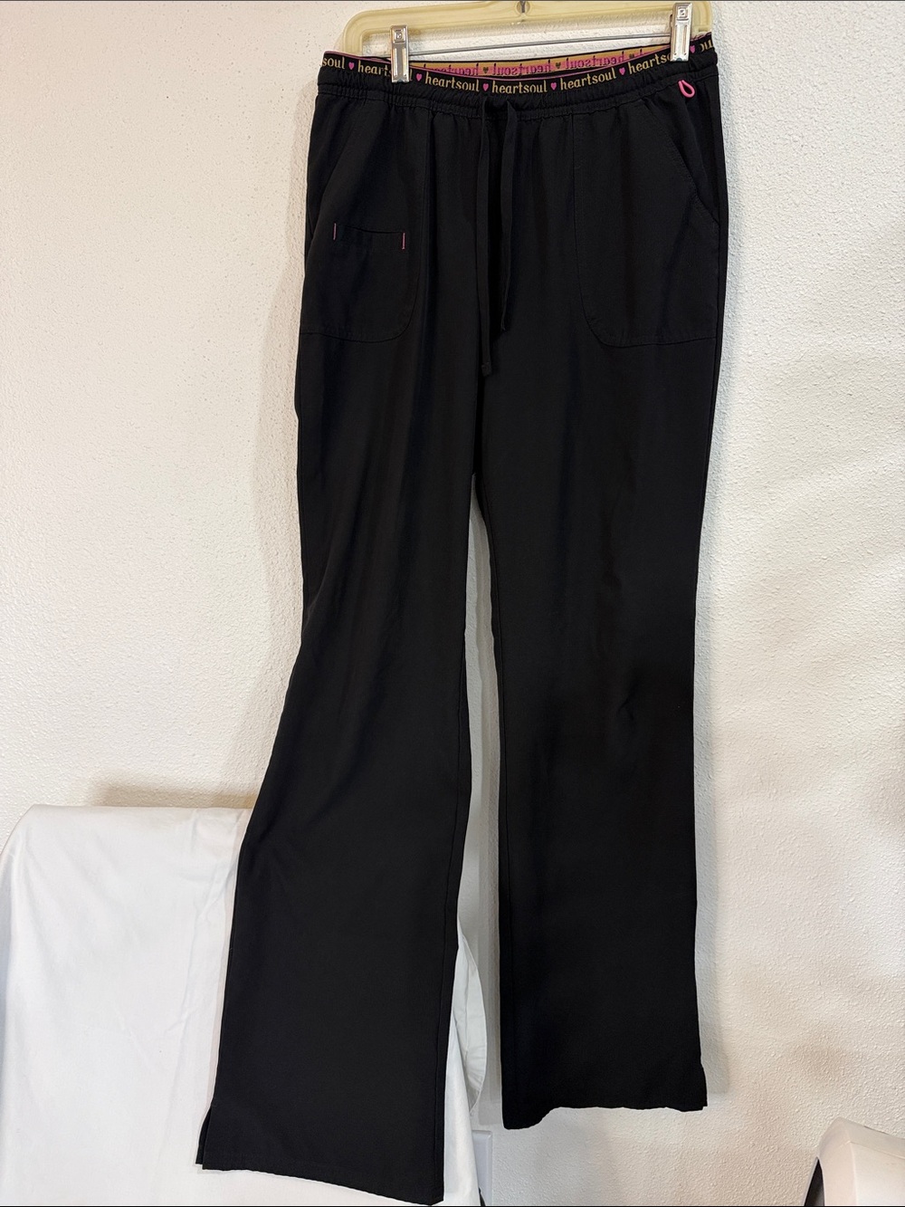 HeartSoul Black Wide-Leg Drawstring Scrub Joggers with Pink Trim